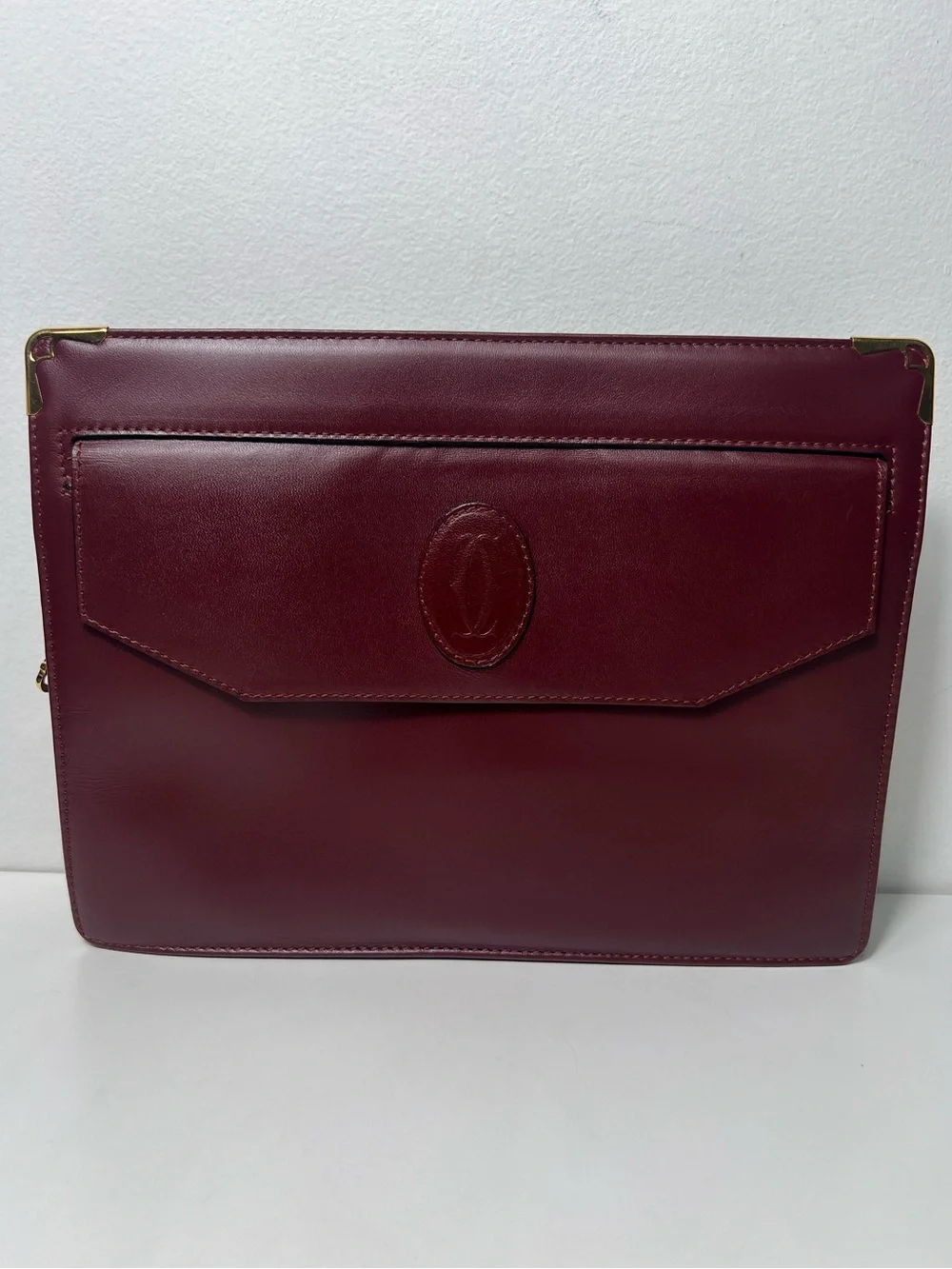 Cartier Must de Cartier Vintage Bordeaux Leather Signature Portfolio Clutch Bag